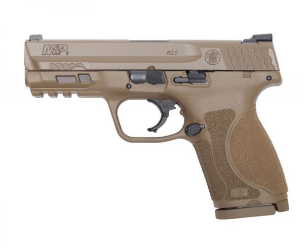 Smith and Wesson M&P9 M2.0 Compact 9mm 4" Barrel 15 RDs Steel White Dot Sights No Thumb Safety Flat Dark Earth