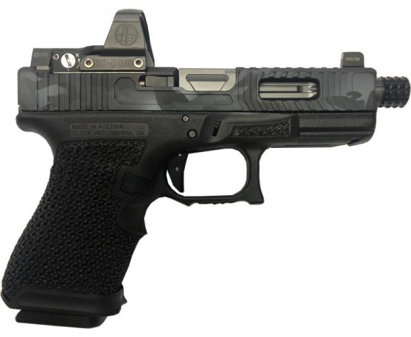 The Gun Co LVL-1 Custom Glock 19 Urban Black / Grey Camo 9mm 4.02-inch 17Rds - with Leupold Delta Point Pro