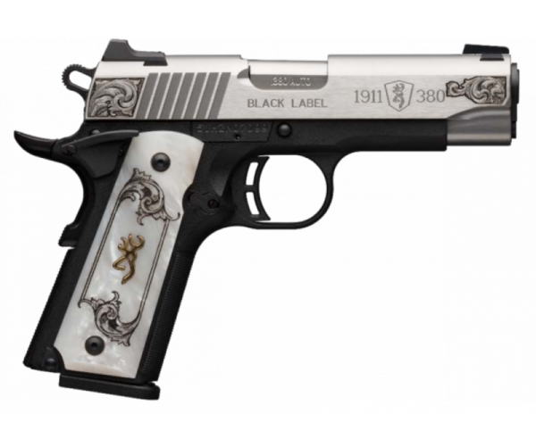 Browning 1911 380 ACP 3.62" Barrel 8 Rounds White Pearl S/S Engraved FS